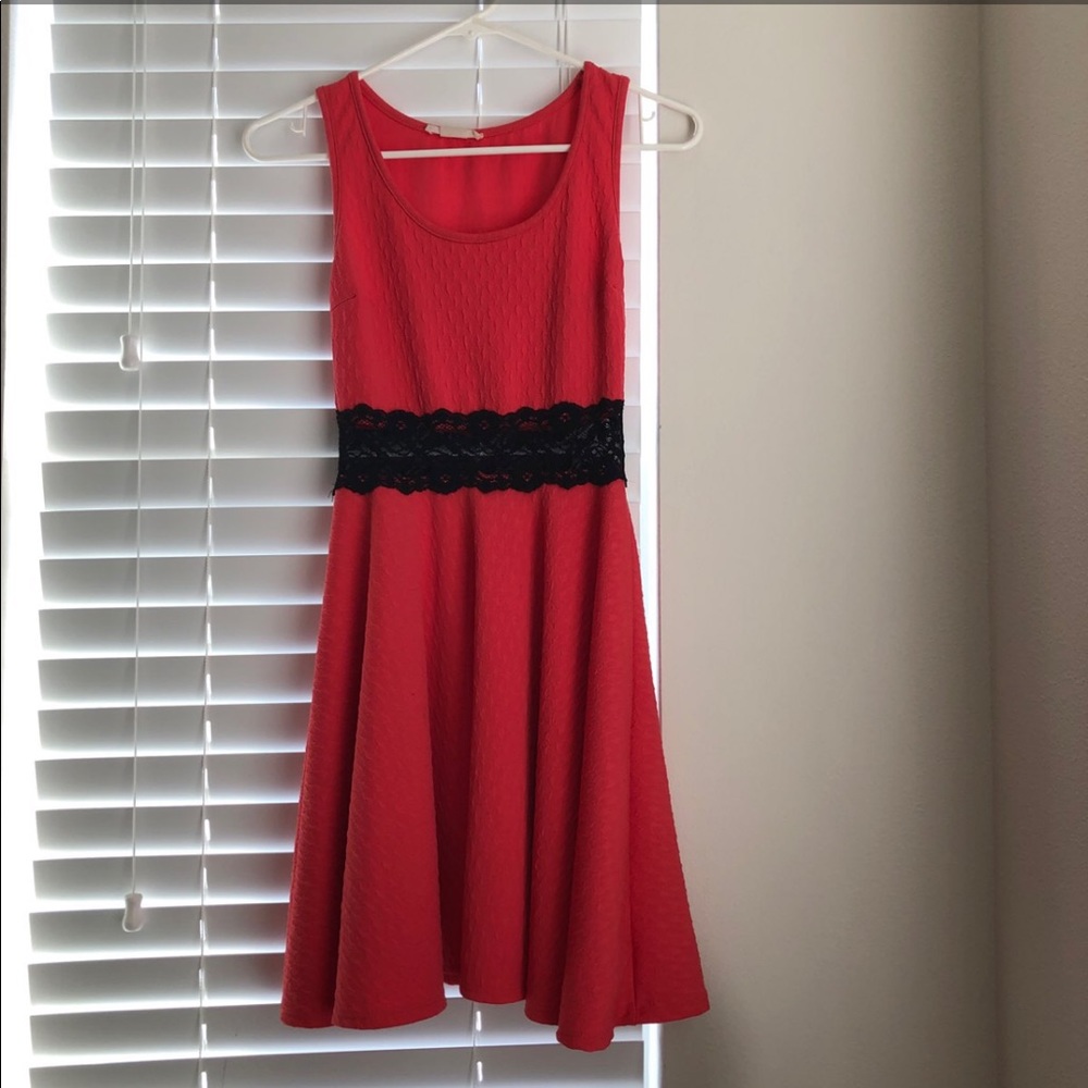 Salmon dress w/ black lace